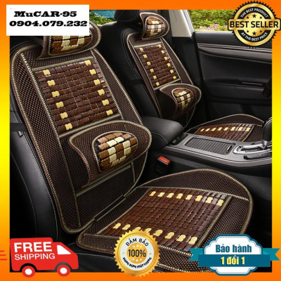 Bộ tấm lưới tựa lưng massage hạt gỗ lót ghế trên xe hơi, ô tô