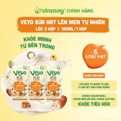 Thùng Veyo Sữa hạt lên men tự nhiên Vị Đào Tiên Nhật (30hộp x 180ml)