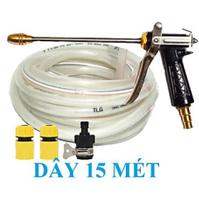 ️️FREESHIP Bộ dây vòi xịt nước rửa xe, tưới cây , tăng áp 3 lần, loại 15m 206701-2 đầu đồng, cút+ mở chai
