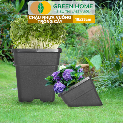 5 Chậu Vuông Trồng Cây Greenhome, Nhiều Kích Thước, Nhựa Cứng, Thoát Nước Tốt, Trồng Hoa, Kiểng Lá