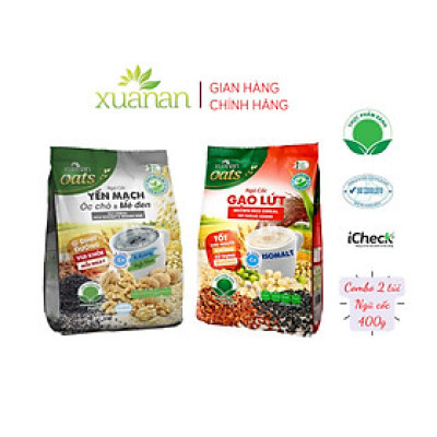 Combo 2 túi: Ngũ Cốc Yến Mạch Óc Chó & Mè Đen ít đường 400G + N.Cốc Gạo Lứt No Sugar[đường ăn kiêng]400G(Tặng Kèm 1 Túi Yến Mạch 150G)