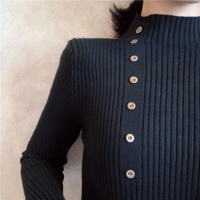 Áo len nữ, áo len cổ tròn dài tay phối cúc Al10