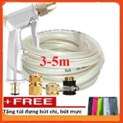 Bộ dây vòi xịt nước rửa xe, tưới cây . tăng áp 3 lần, loại 3m, 5m 206701Ađầu đồng, cút đồng+ tặng túi đựng bút