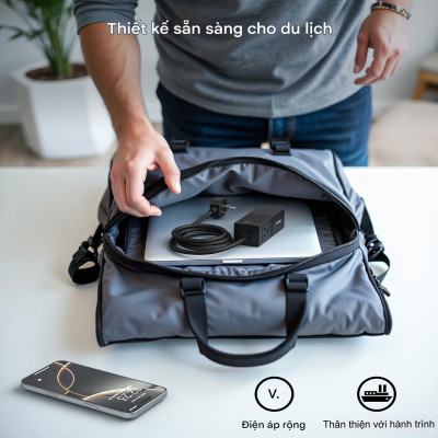 Bộ sạc nhanh GaN Pro 65W (2 Type C+ 2 USB-A) Choetech PD8054 kèm dây AC nối dài 1.5m - Hàng chính hãng