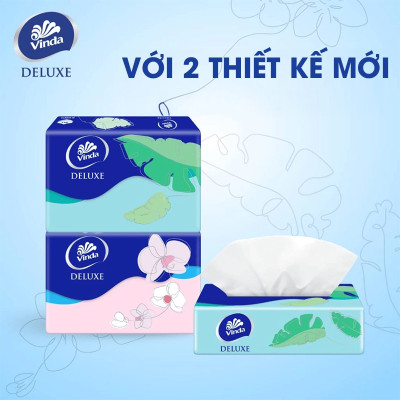 [MUA 3 LỐC KHĂN RÚT SIZE M TẶNG 1 LỐC SIZE S + 1 MÓC KHÓA] Khăn giấy rút cao cấp Vinda Deluxe 3 lớp 90 tờ size M (5 Gói)