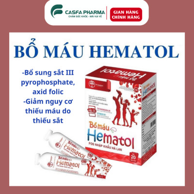 Bổ máu HEMATOL Hanopharco, sắt, axit folic cho bà bầu, người thiếu sắt, hộp 20 gói x 10ml