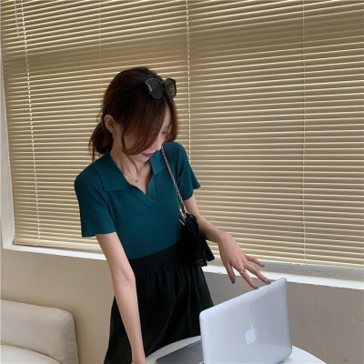 Áo Croptop Polo TREND 2021 Áo Croptop Nữ Tay Ngắn Chất Vải Len Tăm Dệt Kim Thời Trang Quảng Châu