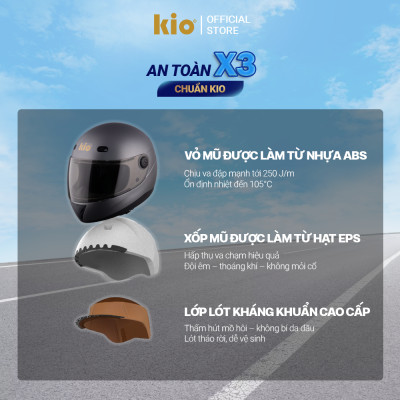 Mũ Bảo Hiểm Fullface Kio SafeStyle Rider KN09K, Kính Dài Phủ Nano Chống Tia UV, Lót Kháng Khuẩn Thoáng Khí