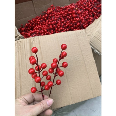 Cành đào đông nhánh nhỏ - dài 9cm - Trang trí Noel, vòng nguyệt quế - Cây giả, hoa lụa Decor trang trí nhà cửa