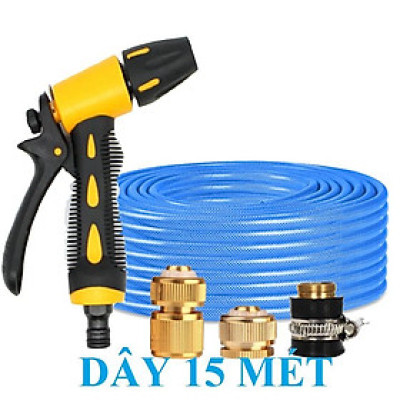 Vòi Xịt️Evoucher Bộ dây vòi xịt nước rửa xe, tưới cây , tăng áp 3 lần, loại 15m 206319 đầu đồng, cút đồng+  mở chai