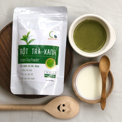 Bột Trà Xanh Sấy Lạnh Nguyên Chất Quảng Thanh Gói 100gr - Đắp mặt làm dịu da, kháng khuẩn, kháng viêm, giảm cân
