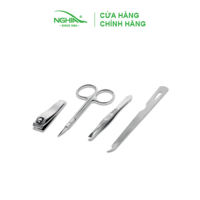 Bộ Quà Tặng (Kéo Cắt Tỉa Lông Mày - Bấm Móng - Dũa - Nhíp) Thép Không Gỉ Cao Cấp KỀM NGHĨA GS.13 PT