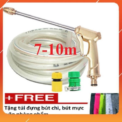 ️ Bộ dây vòi xịt nước rửa xe, tưới cây .tăng áp 3 lần, loại 7m, 10m 206701-3 đầu đồng,cút,+ tặng túi đựng bút