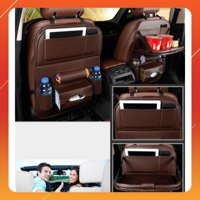 Hot  Túi đựng đồ sau ghế xe ô tô có bàn gập da PU cao cấp (Black) Sky Life