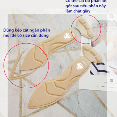 2 cặp lót giày cao gót mũi nhọn giảm size cho giày bị rộng, thoáng khí và êm chân- buybox - BBPK55