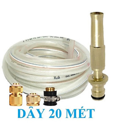 Bộ dây vòi xịt nước rửa xe, tưới cây . tăng áp 3 lần, loại 20m 206587 đầu đồng, cút đồng