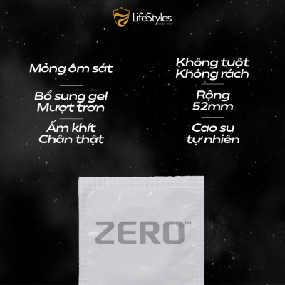 Bao cao su mỏng khít LifeStyles Zero - Trơn êm -  Hộp 3 bao