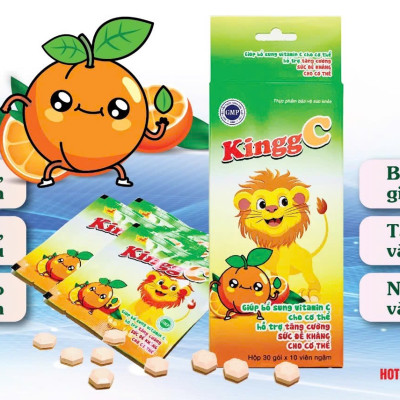 Viên ngậm Kingg C (Hộp 30 gói * 10 viên ngậm )- Hỗ trợ tăng cường sức đề kháng cho cơ thể