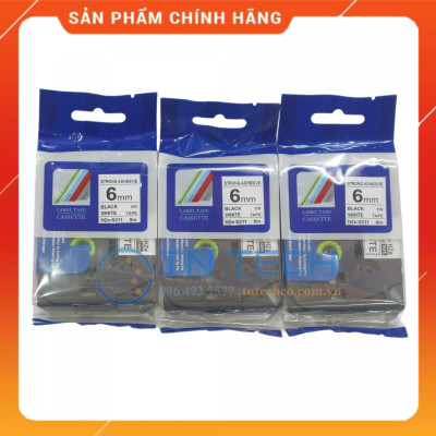 Nhãn In HZE-S211 - Đen nền trắng 6mm x 8m - Dùng cho máy in BROTHER - AIMO - PUTY [Hàng nhập khẩu]