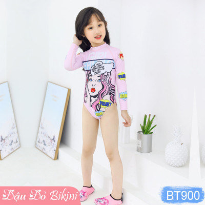 Đồ bơi đôi mẹ và con gái, áo tắm một mảnh dài tay nữ & bé gái loại đẹp, họa tiết trẻ trung xinh xắn, chất thun lạnh mát mịn, co giãn cao | CP900