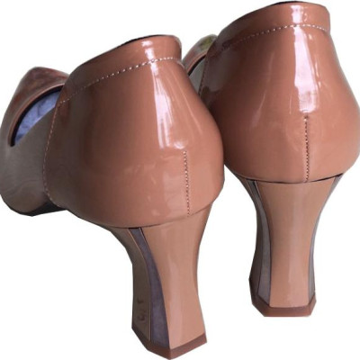 Giày cao gót 7cm Trường Hải gót to da bóng màu nâu thời trang cao cấp CG0411 [ HÌNH ẢNH THẬT ]