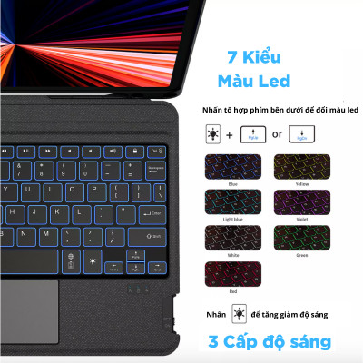 Ốp Lưng/BaoDa/Case Bàn Phím Dành Cho iPad Bluetooth Có Đèn Led Phím, Trackpad Mượt, Có Thể Tháo Rời Bàn Phím WIWU Mag Touch - Hàng Chính Hãng