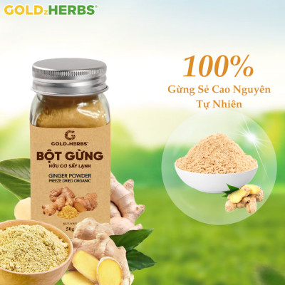 Hàng chính hãng - Bột gừng hữu cơ sấy lạnh GoldzHerbs, 100% nguyên chất, gia vị nấu ăn – 50g