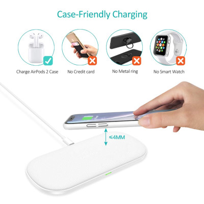 Đế sạc nhanh không dây Qi 2 in 1 cho điện thoại cho iPhone và tai nghe cho Apple Airpods 2 hiệu CHOETECH HPK-T535-S công suất 10W sạc cùng lúc 02 thiết bị - Hàng chính hãng