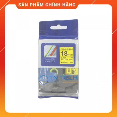 Nhãn In HZE-S641 - Đen nền vàng 18mm x 8m - Dùng cho máy in BROTHER - AIMO - PUTY [Hàng nhập khẩu]