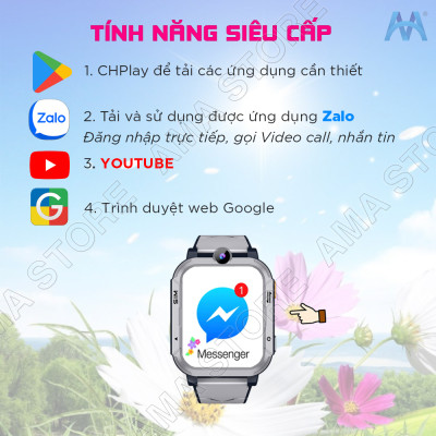 Đồng hồ Thông minh AMA Watch Y86 có CHPlay xem được Youtube có Za.lo Gắn sim 4G Định vị Kép GPS Wifi cho Trẻ em cấp 1 2 - Hàng chính hãng