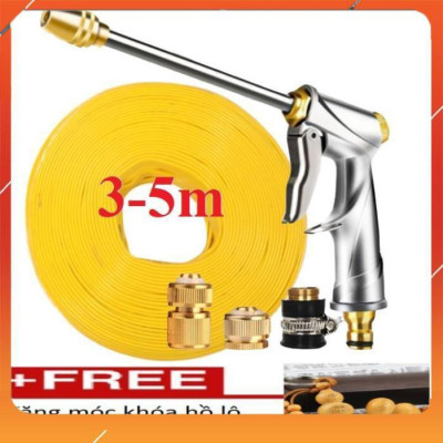 Vòi Xịt️Evoucher Bộ dây vòi xịt nước rửa xe,tưới cây , tăng áp 3 lần,loại 3m,5m 206701-2đầu đồng,cút đồng+  móc khoá