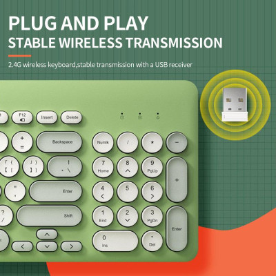 Bàn phím không dây BOW K221 2.4G 96 phím tròn thiết kế tiện dụng di động nhỏ cho IOS / Windows Xanh