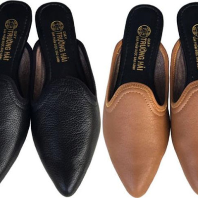 Dép bít mũi TRƯỜNG HẢI da bò thật mềm mại không bong tróc đế cao su chồng mòn êm ái BMN0361