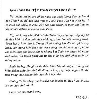 500 Bài Toán Chọn Lọc Lớp 2 (Theo Chương Trình Giáo Dục Phổ Thông Mới)