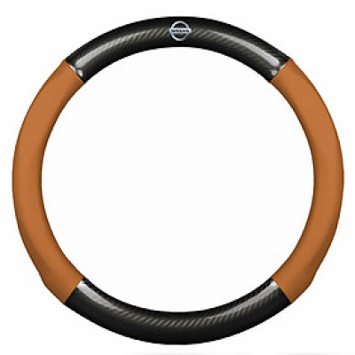 Bọc vô lăng TTAUTO cho xe ô tô chất liệu da vân carbon cao cấp có logo NISSAN (Đen Nâu)