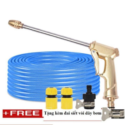  Bộ dây vòi xịt nước rửa xe, tưới cây . tăng áp 3 lần, loại 20m 206701-3 đầu đồng,cút,nối đen+ tặng đai