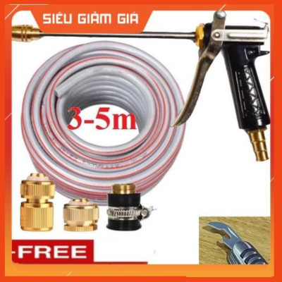 Bộ dây vòi xịt nước rửa xe, tưới cây .tăng áp 3 lần,loại 3m,5m 206318 đầu đồng, cút đồng,nối đồng+ tặng mở chai