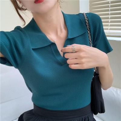 Áo Croptop Polo TREND 2021 Áo Croptop Nữ Tay Ngắn Chất Vải Len Tăm Dệt Kim Thời Trang Quảng Châu