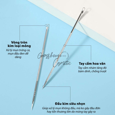 CÂY NẶN MỤN HAI ĐẦU BẰNG THÉP KHÔNG GỈ CÓ HỘP ĐỰNG VÀ NẮP ĐẬY VỆ SINH CHỐNG BỤI 