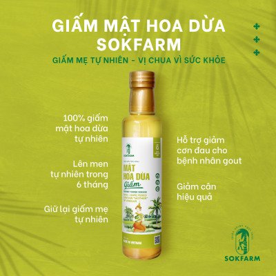 Dấm mật hoa dừa Sokfarm - Bổ sung lợi khuẩn, kích thích tiêu hóa, hỗ trợ giảm đau cho người bị GUT, lên men tự nhiên trong vòng 6 tháng