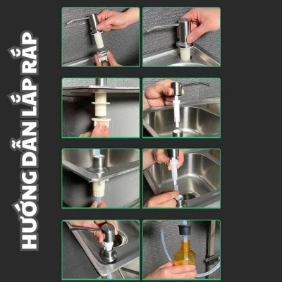 Bộ Vòi Bơm Hút Nước Rửa Chén Gắn Âm Chậu Bằng Inox Xoay 360 - Dây dẫn nối dài tiện lợi dễ sử dụng