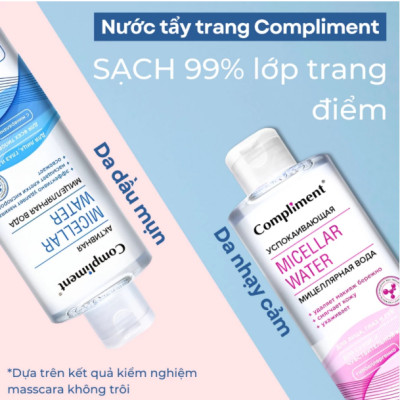 Tẩy trang Compliment Micellar water 400ml tẩy trang mặt mắt môi, sử dụng được cho cả da nhạy cảm