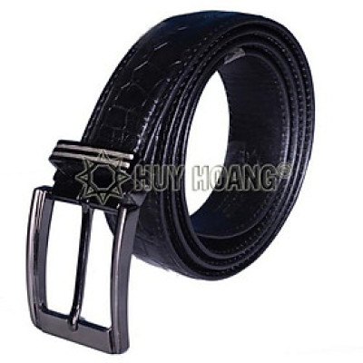 Dây nịt nam da cá sấu Huy Hoàng viền da 3,5P đầu kim màu đen - HC4819