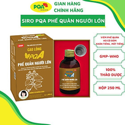 Phế Quản Người Lớn PQA Hỗ Trợ Thanh Họng, Giảm Viêm Phế Quản, Hen Suyễn, Ho Nhiều Hộp 250ml
