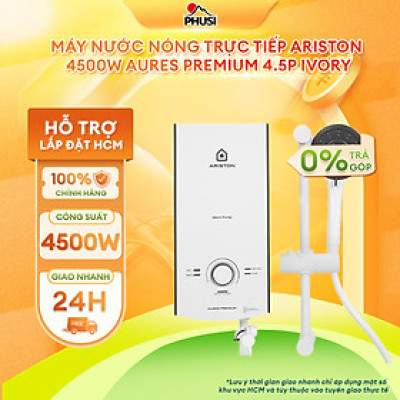 AURES PREMIUM 4.5P IVORY Máy nước nóng trực tiếp Ariston 4500W AURES PREMIUM 4.5P IVORY Bơm Trợ Lực, Kèm Vòi Sen [Hàng Chính Hãng] 