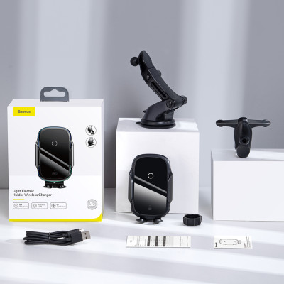 Đế giữ điện thoại tích hợp sạc không dây Baseus Light Electric Holder Wireless Charger 15W (Cảm biến tự động) - Hàng chính hãng