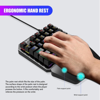Bàn phím chơi game chuyên nghiệp một tay HXSJ J100 35 phím có dây USB thay thế cho game thủ PUBG LOL CS