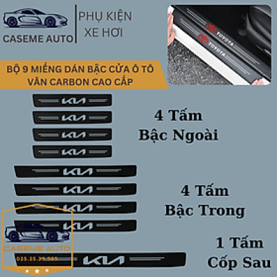 [KIA] Bộ 9 Miếng Dán Vân Carbon Chống Trầy Xước Bậc Cửa Ô Tô Dành Cho Hãng Xe KIA - Hàng Chính Hãng