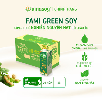 Thùng Vinasoy Fami Green soy rất ít đường hộp (10 hộp x 1 Lít)