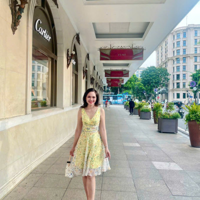 Đầm Xoè Nữ Tính, Thanh Lịch Soleil DRE218Floral hoa vàng thời trang thiết kế Hity